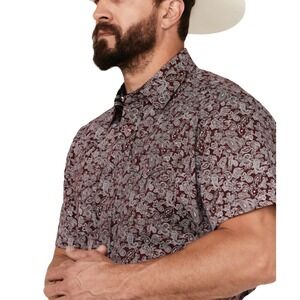 Rodeo Clothing Co Mens Burgundy Paisley Short Sleeve‎ Western Pearl Snap Shirt M